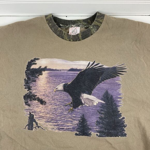 VTG Brown T-Shirt Men's XL Camo Mesh Short Sleeves Eagle Lake Outdoors USA Made - Picture 2 of 10